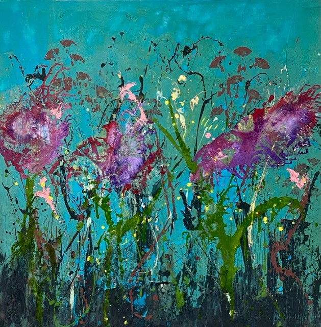 Wilde bloemen 120 x 120 - abstract