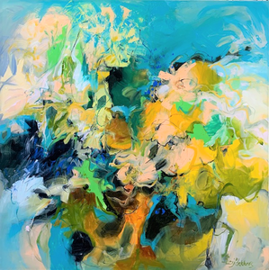 bibliothecaris Kelder Gedeeltelijk Pure Yellow Emotion - 120 x 120 cm - schilderij bloemen