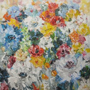 Bellezza del Colore 110 x 110 cm Bloemen schilderij
