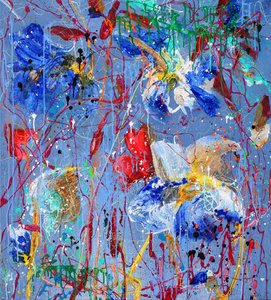 Growing in Blue - 100 x 110 cm - Schilderij bloemen