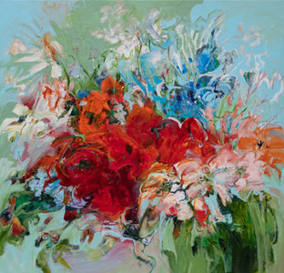 Spring Vibes - 130 x 130 cm - schilderij bloemen