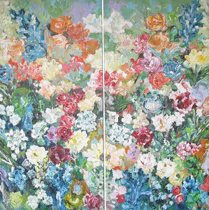 Fiori Radiosi 140 x 140 cm Bloemen schilderij