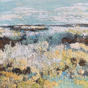Silence in the fields - 120 x 120 cm - Landschap schilderij