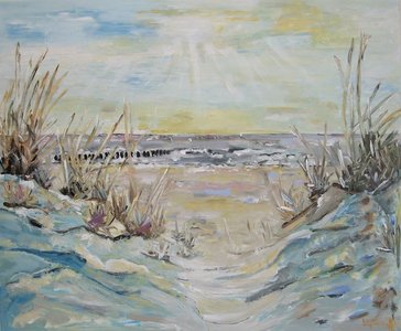 Soleil et Plage 120 x 100 cm Schilderij zee 