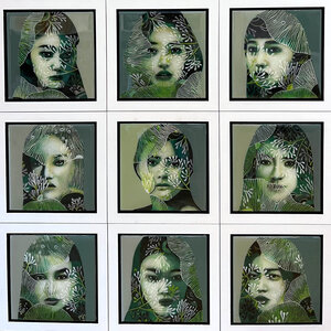 Green Lines in Life - 66 x 66 cm - Epoxy schilderij portretten