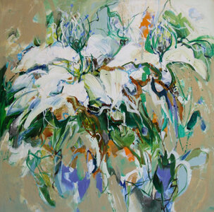 Daybreak - 100 x 100 cm - Abstract bloemen schilderij
