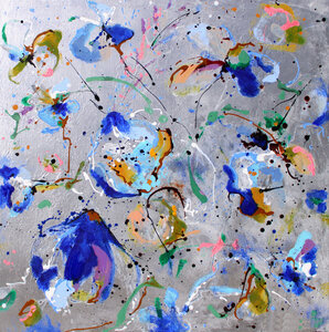 Silver light - 110 x 110 cm - Schilderij bloemen