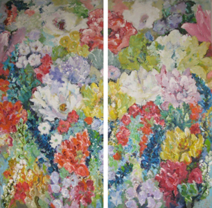 Fleuri et Coloré 200 x 200 cm Tweeluik bloemen schilderij