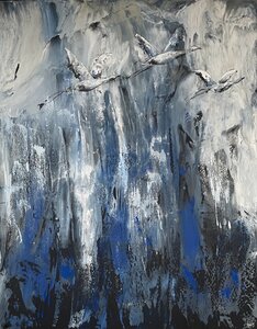Vogeltrek - 120 x 150 cm - Schilderij Vogels