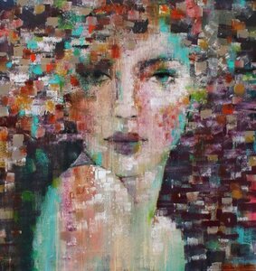 Face in the crowd - 140 x 150 cm- Schilderij vrouw