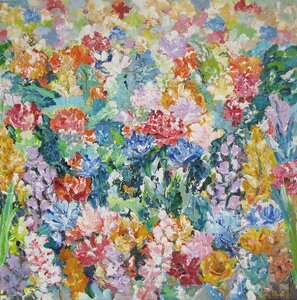 Summer Spring - 130 x 130 cm Bloemen schilderij