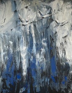 Vogeltrek - 120 x 150 cm - Schilderij abstract 