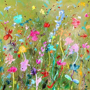 Wild Flower touch - 110 x 110 cm- Schilderij bloemen