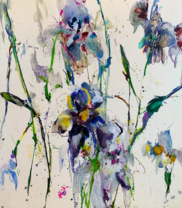 Blue Iris - 140 x 160 cm - Schilderij bloemen