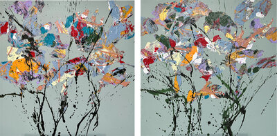 Flowers tweeluik - 160 x 80 cm - Schilderij abstract 