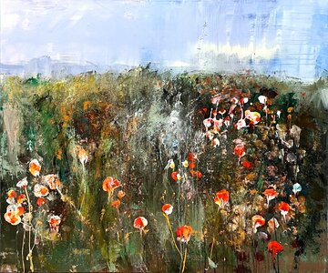 Wild Poppies - 120 x 100 cm - Schilderij landschap