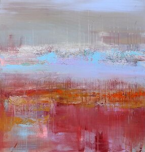 Red Sun - 100 x 100 cm - Schilderij abstract