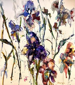 Blue Iris - 140 x 160 cm - Schilderij bloemen