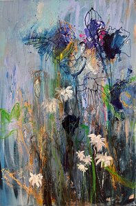Out of the blue - 100 x 150 cm - Schilderij bloemen