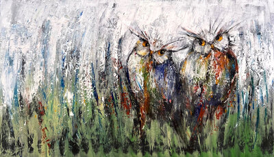 Verleiding - 140  x 80 cm - Schilderij uilen