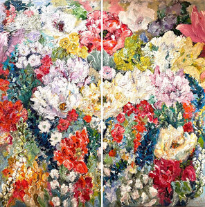 Fleuri et Coloré 200 x 200 cm Tweeluik bloemen schilderij