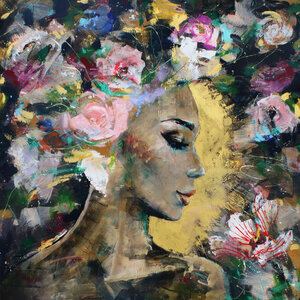 Bright Thoughts- 180 x 180 cm - Schilderij vrouw