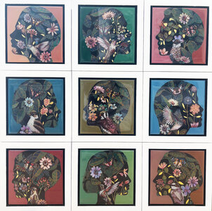 Golden flower face - 66 x 66 cm - Epoxy schilderij portretten