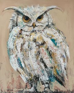 Intellectueel - 120 x 150 cm - Schilderij uil