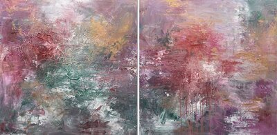 Pink moon - 2 luik  - 200 x 100 cm - Schilderij abstract