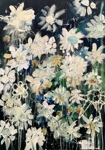 Flowerparty 2 - 50 x 70 cm - Schilderij abstract