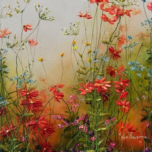 A peaceful discovery 1 - 40 x 40 cm - Schilderij bloemenveld 