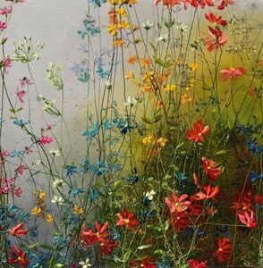  Magic moment 1 - 40 x 40 cm - Schilderij bloemenveld 