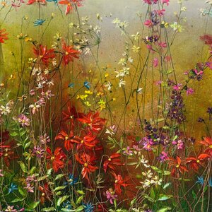 Shanti 1 - 40 x 40 cm - Schilderij bloemenveld 