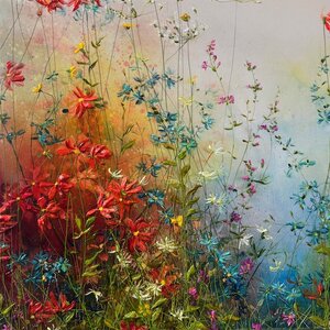 Peace within 2 - 60 x 60 cm - Schilderij bloemenveld 