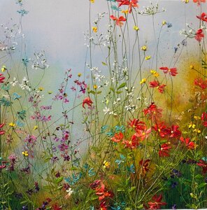 Whispering memories - 60 x 60 cm - Schilderij bloemenveld 
