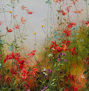 A peaceful dicovery 2 - 50 x 50 cm - Schilderij bloemenveld 