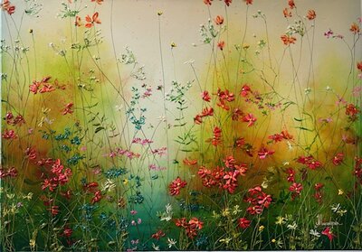 Spirit dreams - 100 x 70 cm - Schilderij bloemenveld 