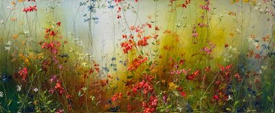  Floating air - 155 x 55 cm - Schilderij bloemenveld 