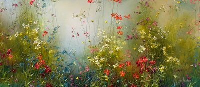  The sound of your heart - 160x70 cm - Schilderij bloemenveld 