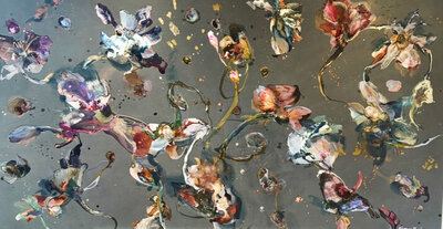 Floating flowers - 190 x 100 cm - Schilderij bloemen