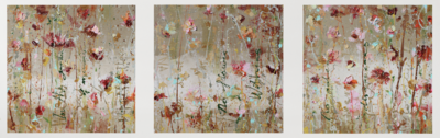 In the garden of mermory  drieluik- 300 x 100 cm - drieluik schilderij bloemen-natuur