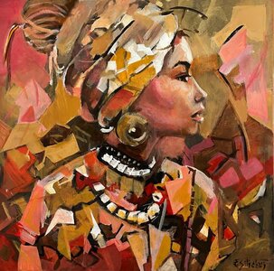 Colorful bohemian woman - 100 x 100 cm - Schilderij- vrouw