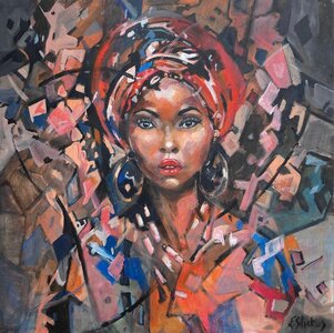 African beauty - 100 x 100 cm - Schilderij- vrouw