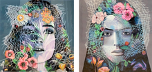 epoxy schilderij tweeluik portret vrouw bloemen