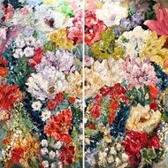Fleuri-et-Coloré-200-x-200-cm-Tweeluik-bloemen-schilderij