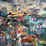 Lillys-garden--160-x-160-cm-Schilderij-bloemen