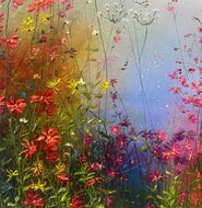 Pure-water--1-40-x-40-cm-Schilderij-bloemenveld