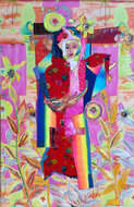 146-x-96-cm--Worldly-woman-Textielkunstwerk