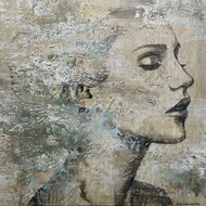 Golden-shimmer-100-x-100-cm-Schilderij-vrouwen-gezicht