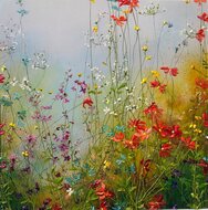 Whispering-memories-60-x-60-cm-Schilderij-bloemenveld